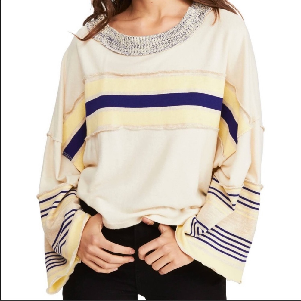 Free People Cooper Top with Striped Bell Sleeves